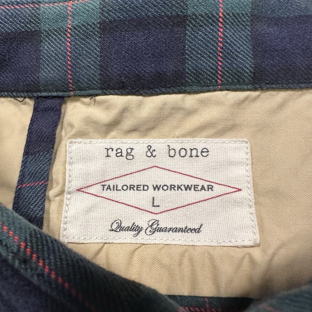 Rag & Bone Workwear Flannel Shirt Mens L Green Tartan Plaid Retro Nature Cotton - Picture 8 of 10
